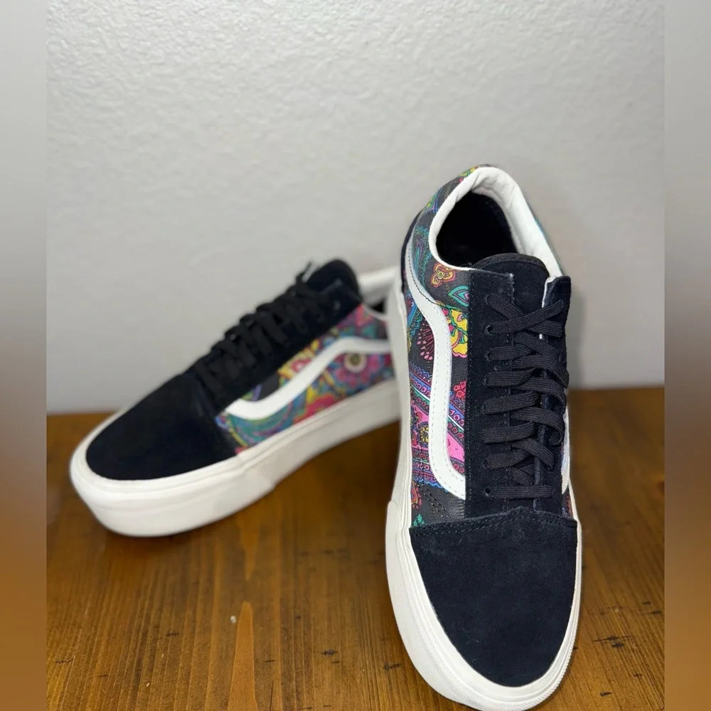 Vans Old‎ Skool Paisley Floral Skate Shoes Black Y2K Streetwear 90s-Size 10.5